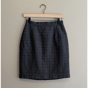 Adolfo Studio Vintage Tweed Plaid Pencil Skirt 6P Petite Blue Tartan Academia